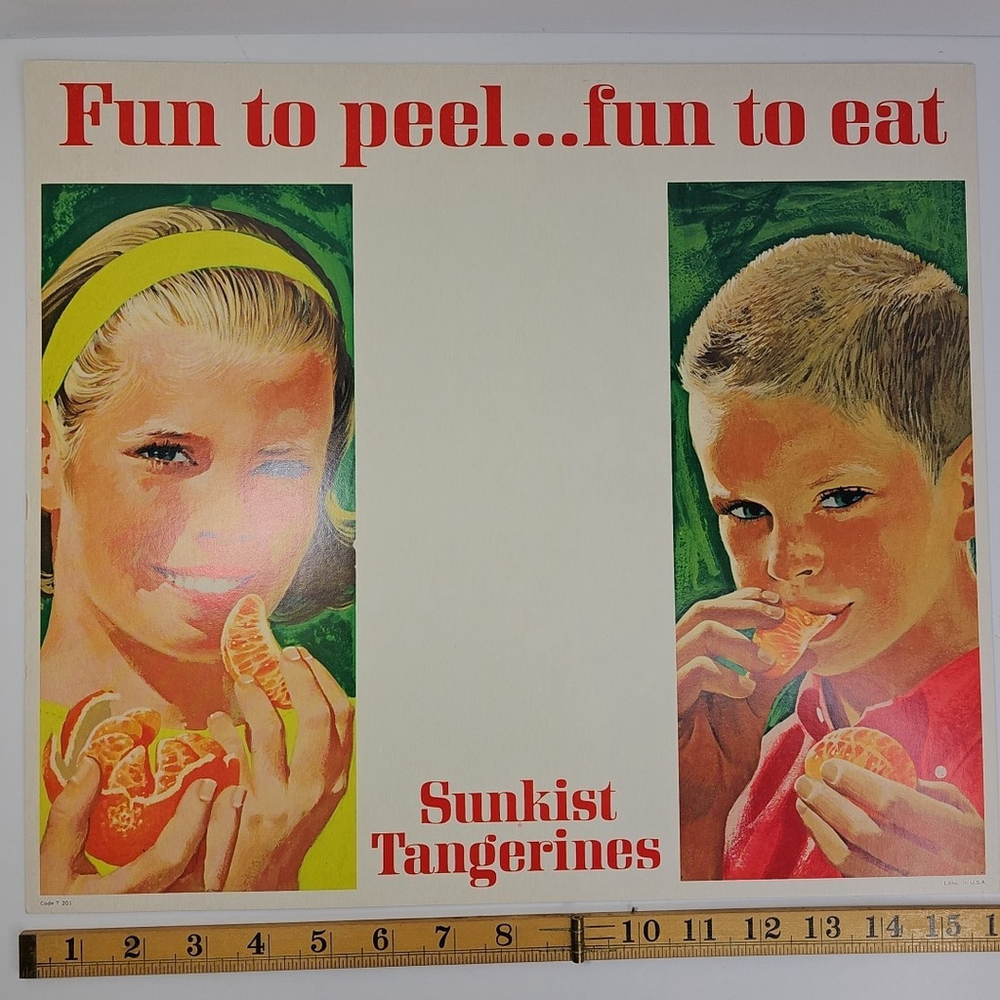 Sunkist Growers Vintage Advertising Tangerines Sign Litho Made In USA